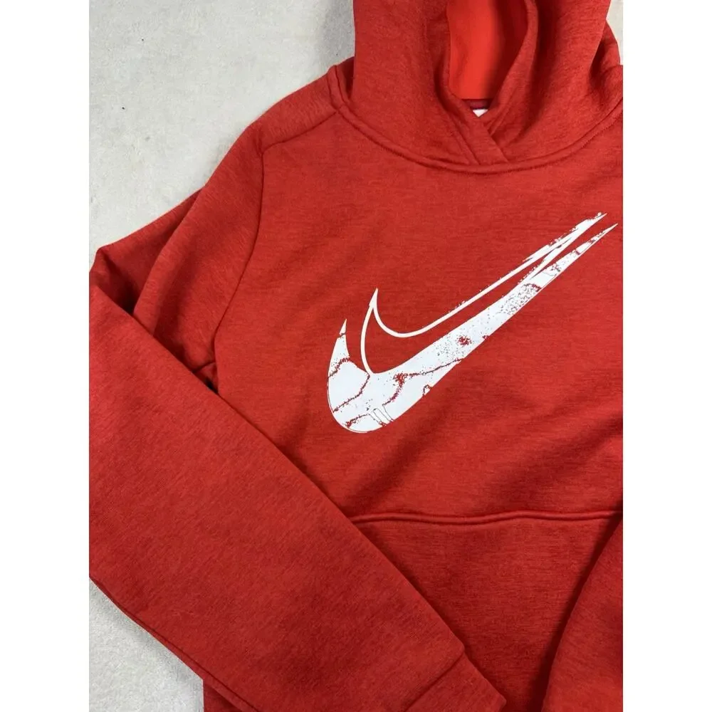 Nike Therma-FIT Boys Large Red Pullover Hoodie Baseball Swoosh Fleece